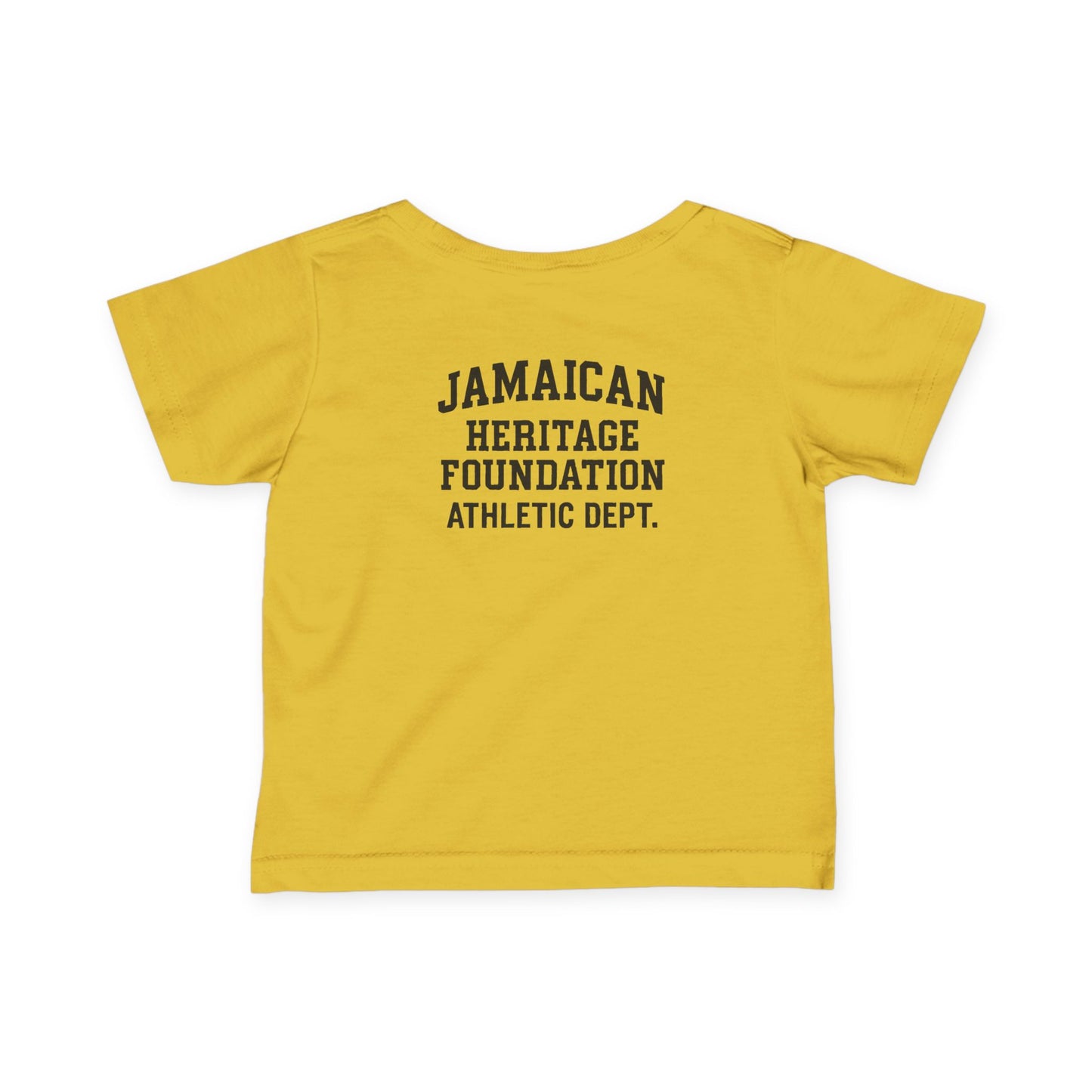 Yellow t-shirt with text on the back on a white background