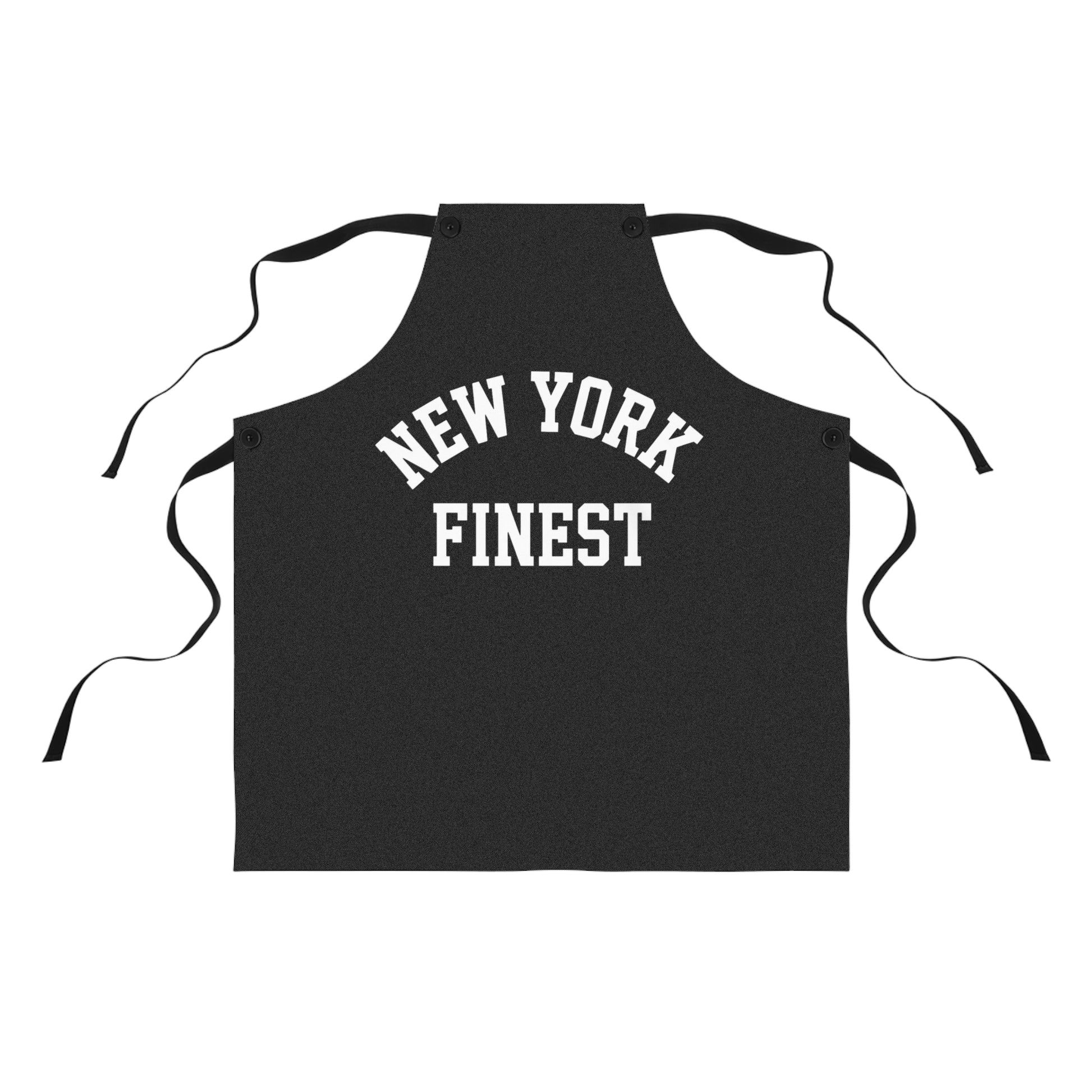 Black apron with 'New York Finest' text on a white background