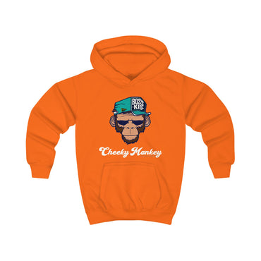 Orange hoodie with monkey graphic and 'Cheeky Monkey' text on a white background