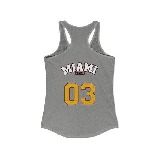 Gray tank top with 'MIAMI 03' text on a white background