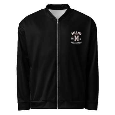 Black jacket with 'Miami South Florida' text on a white background