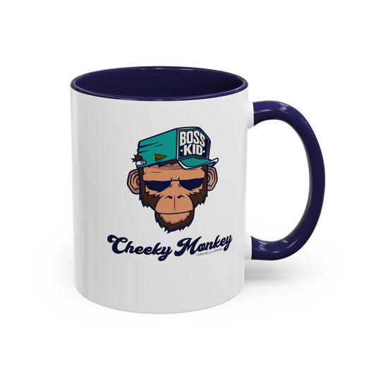 Mug with monkey graphic and 'Cheeky Monkey' text on a white background