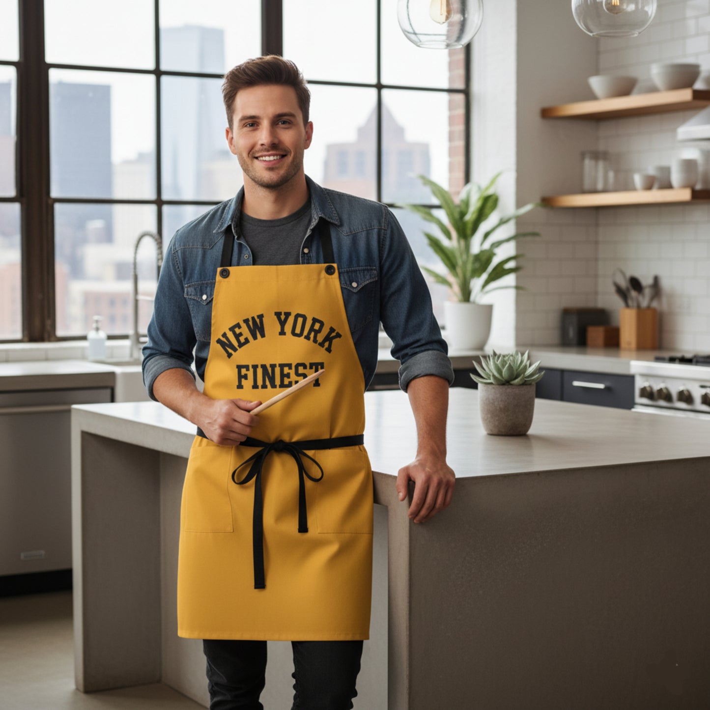 New York Finest Apron - Yellow & Black
