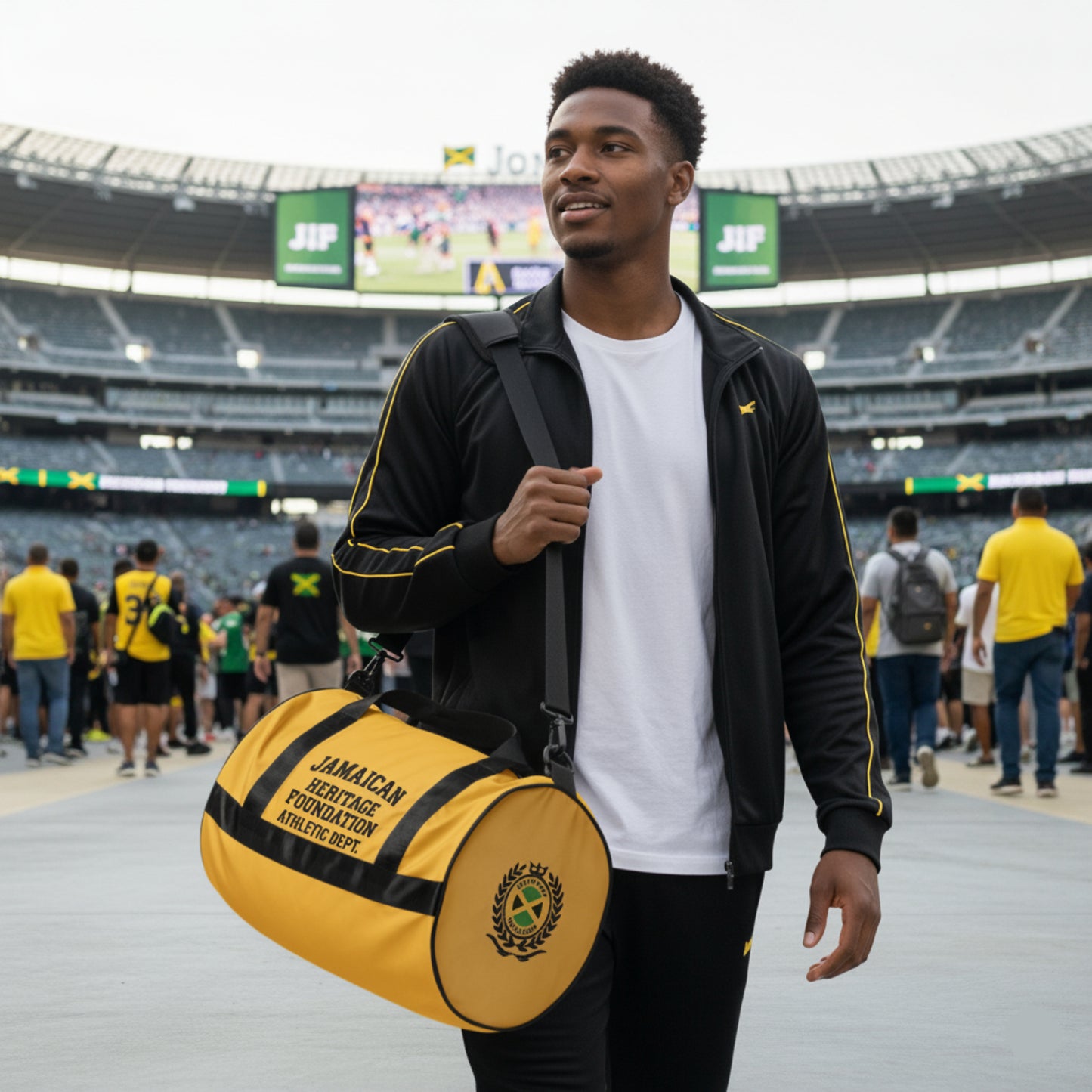Jamaican Heritage Sporty Duffle Bag (Black & Gold)