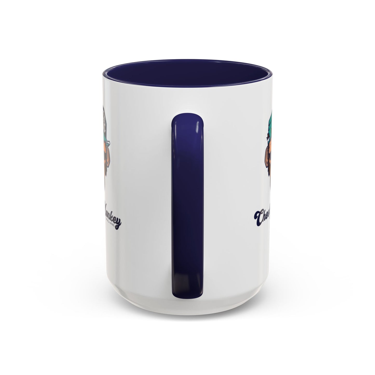 White mug with blue interior and handle on a white background
