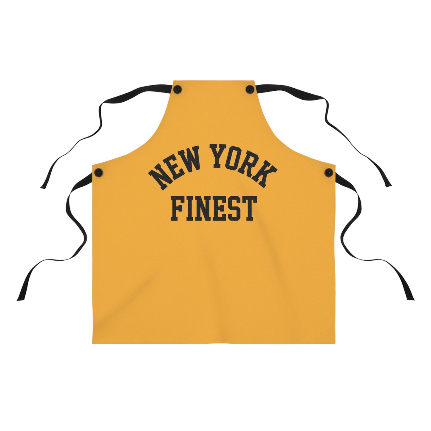 Yellow apron with 'New York Finest' text on a white background