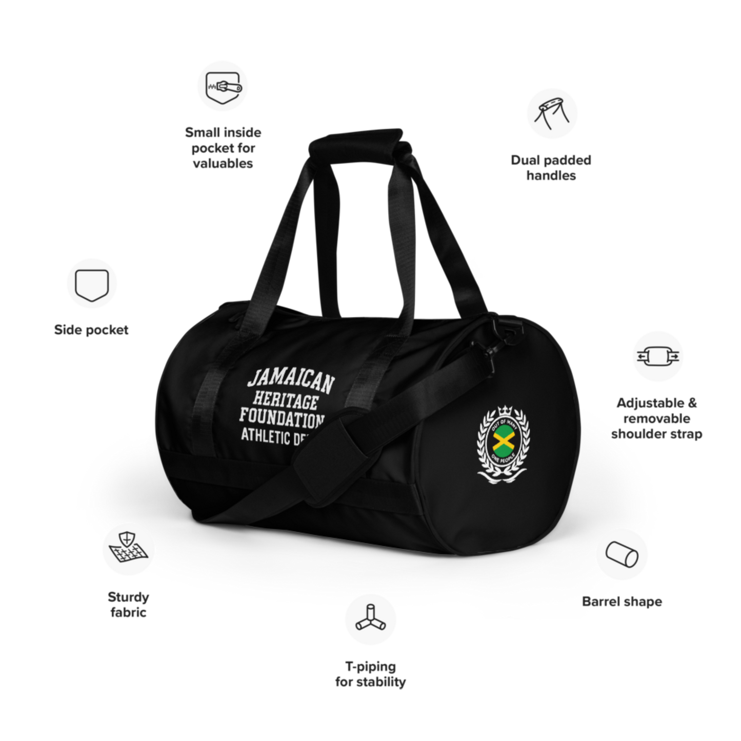 Jamaican Heritage Sporty Duffle Bag (Black)