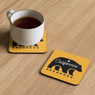 California Bear Mascot Cork-Back Coaster (Yellow/Black)