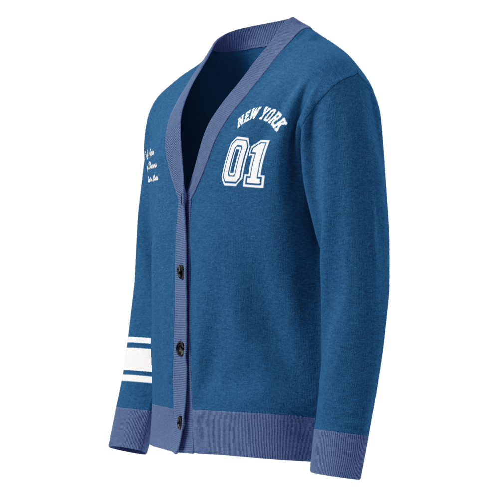 New York Varsity Knitted Cardigan (Blue & White)