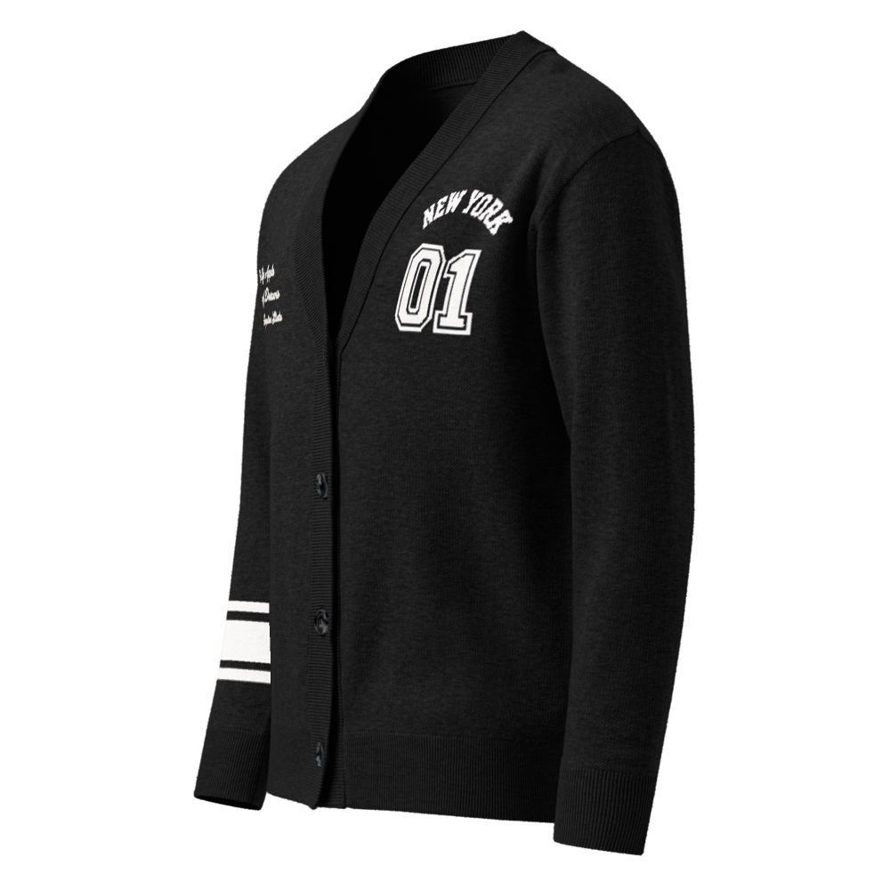 New York Varsity Knitted Cardigan (Black & White)