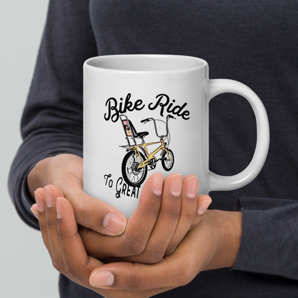 Bike Ride To Great Adventure White Glossy Mug