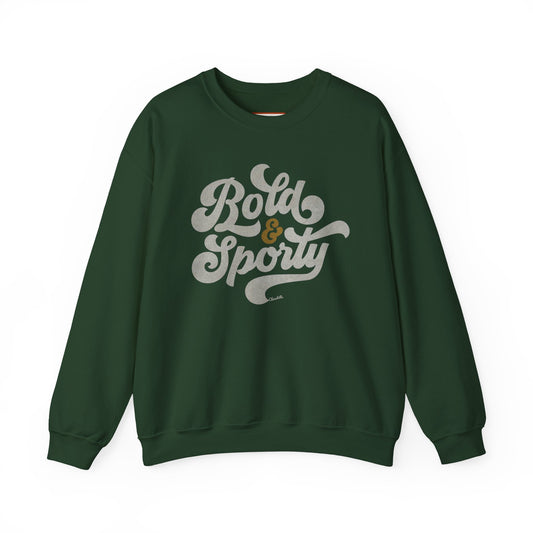 Green sweatshirt with 'Bold & Sporty' text on a white background