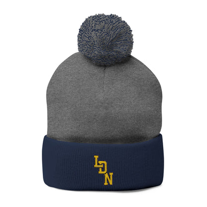 London (LDN) Embroidered Pom-Pom Beanie — Knit Cap