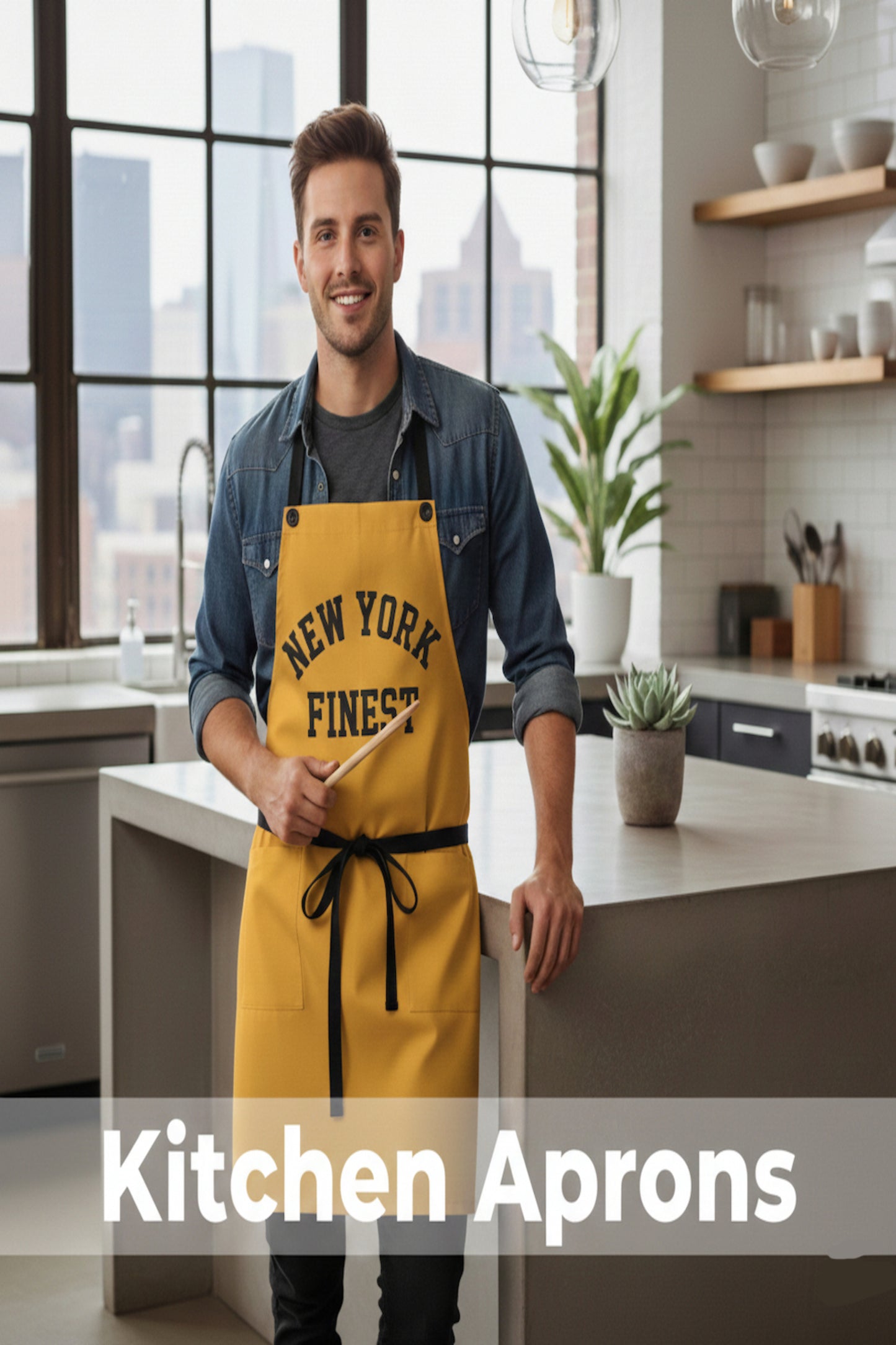 New York Finest Apron - Yellow & Black