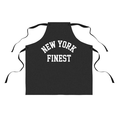 Black apron with 'New York Finest' text on a white background
