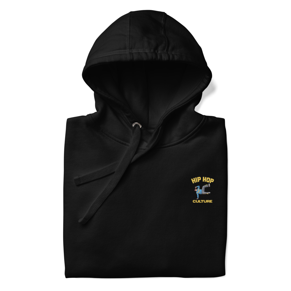 Black hoodie with a logo on a white background