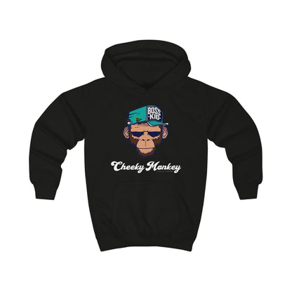 Black hoodie with monkey graphic and text on a white background