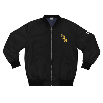 Black jacket with yellow logo on a white background