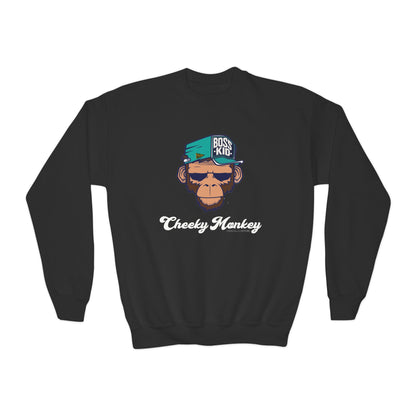 Black sweatshirt with a monkey graphic and text on a white background
