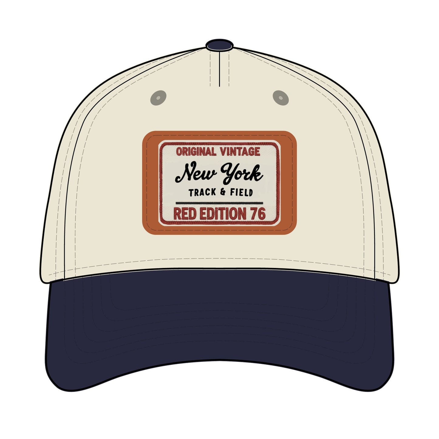 Cap with 'Original Vintage New York Track & Field Red Edition 76' label on a white background