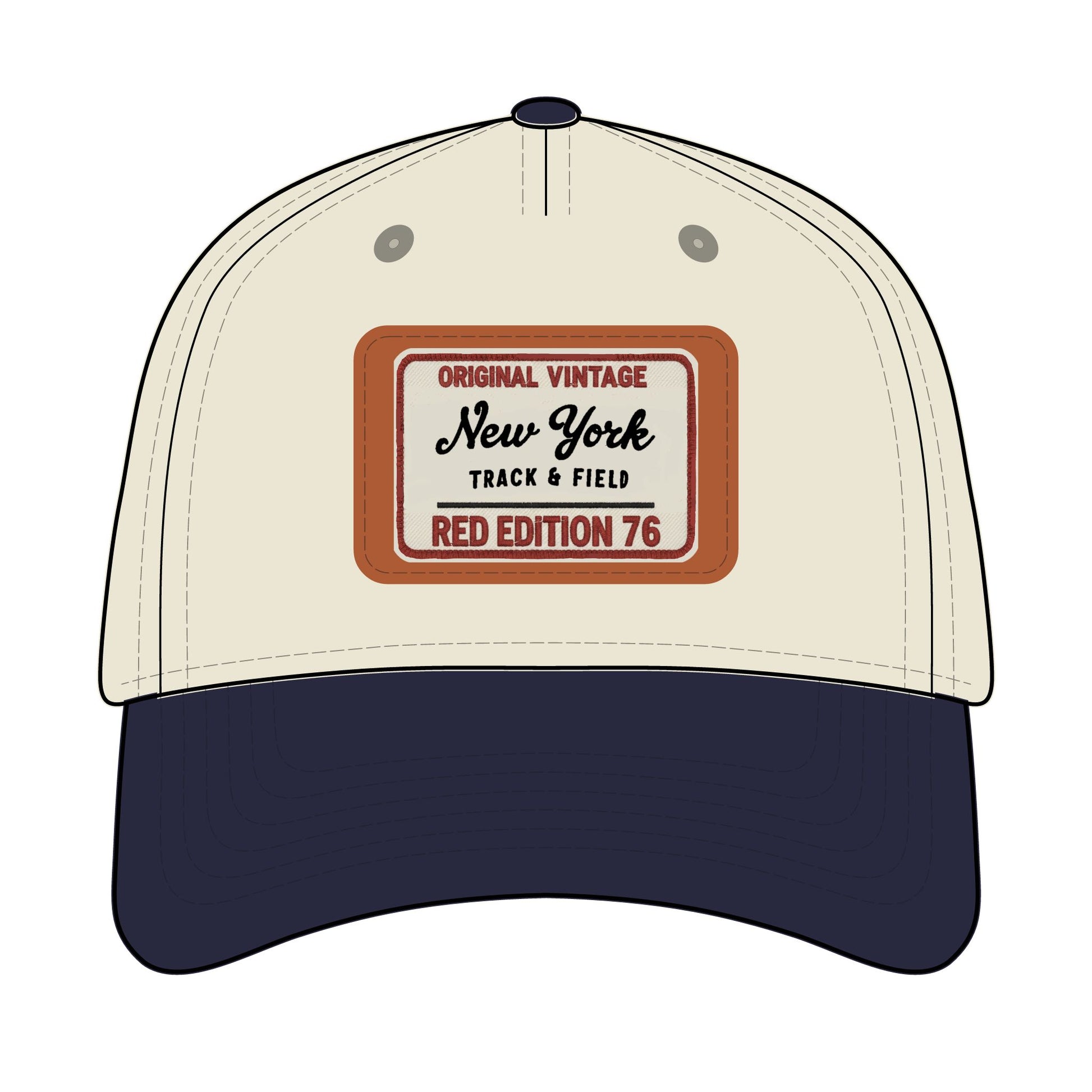 Cap with 'Original Vintage New York Track & Field Red Edition 76' label on a white background