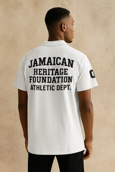 Jamaica Heritage Premium White Mens Pique Polo Shirt.
