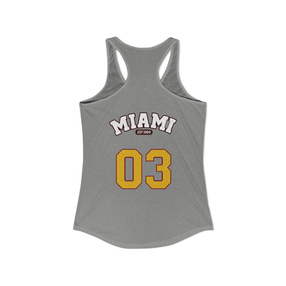 Gray tank top with 'MIAMI 03' text on a white background