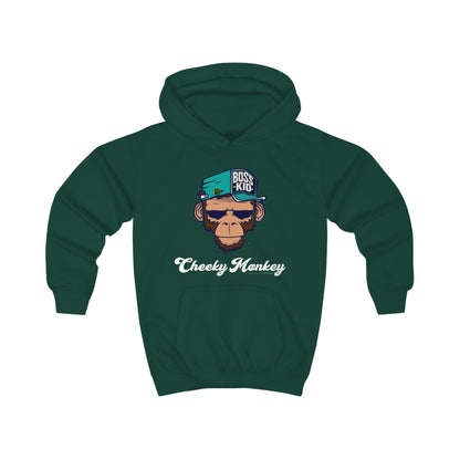 Green hoodie with monkey graphic and text on a white background