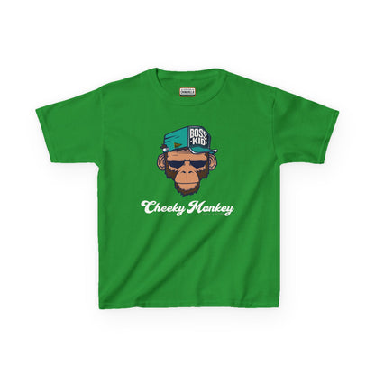 Green t-shirt with monkey graphic and text on a white background