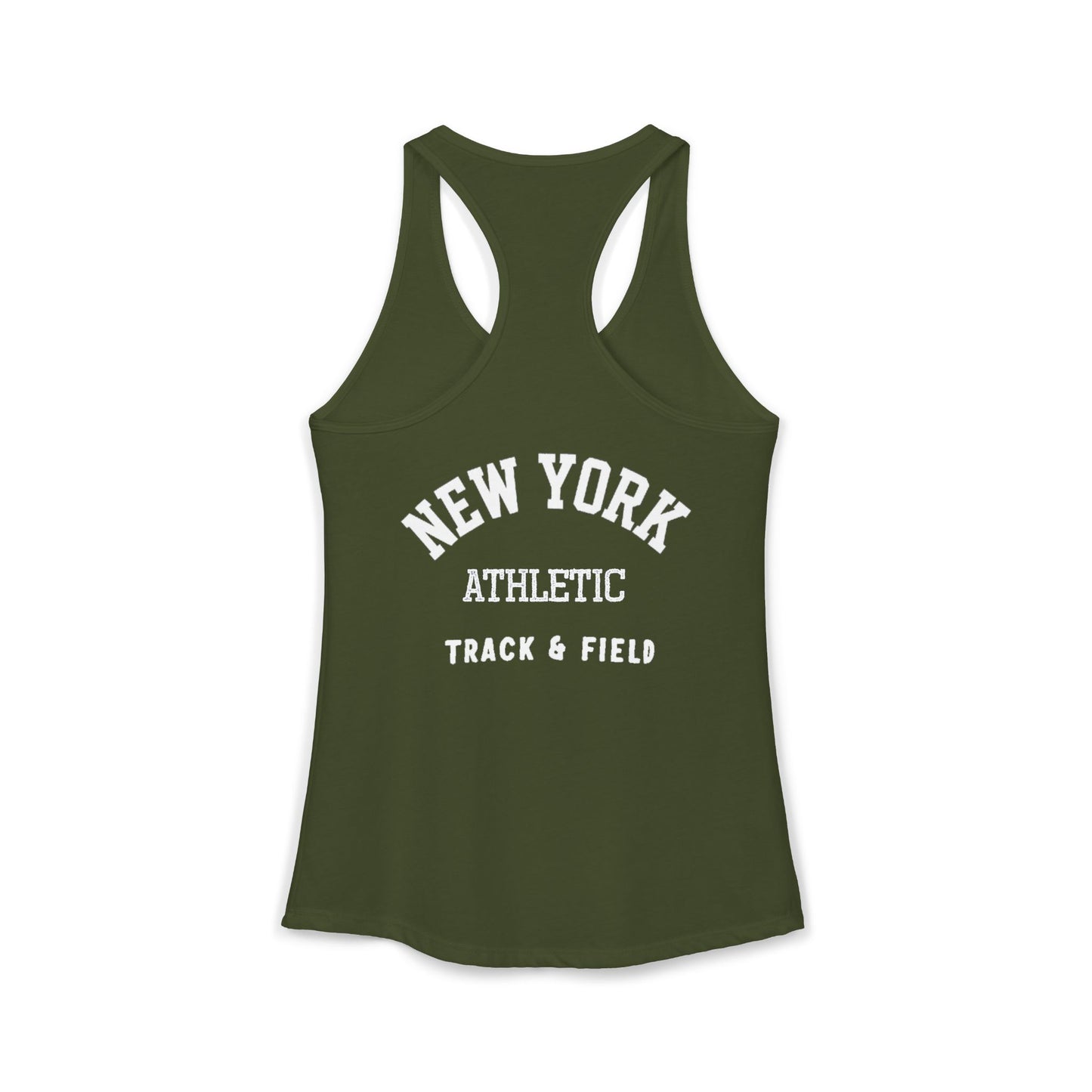 Green tank top with 'New York Athletic Track & Field' text on a white background