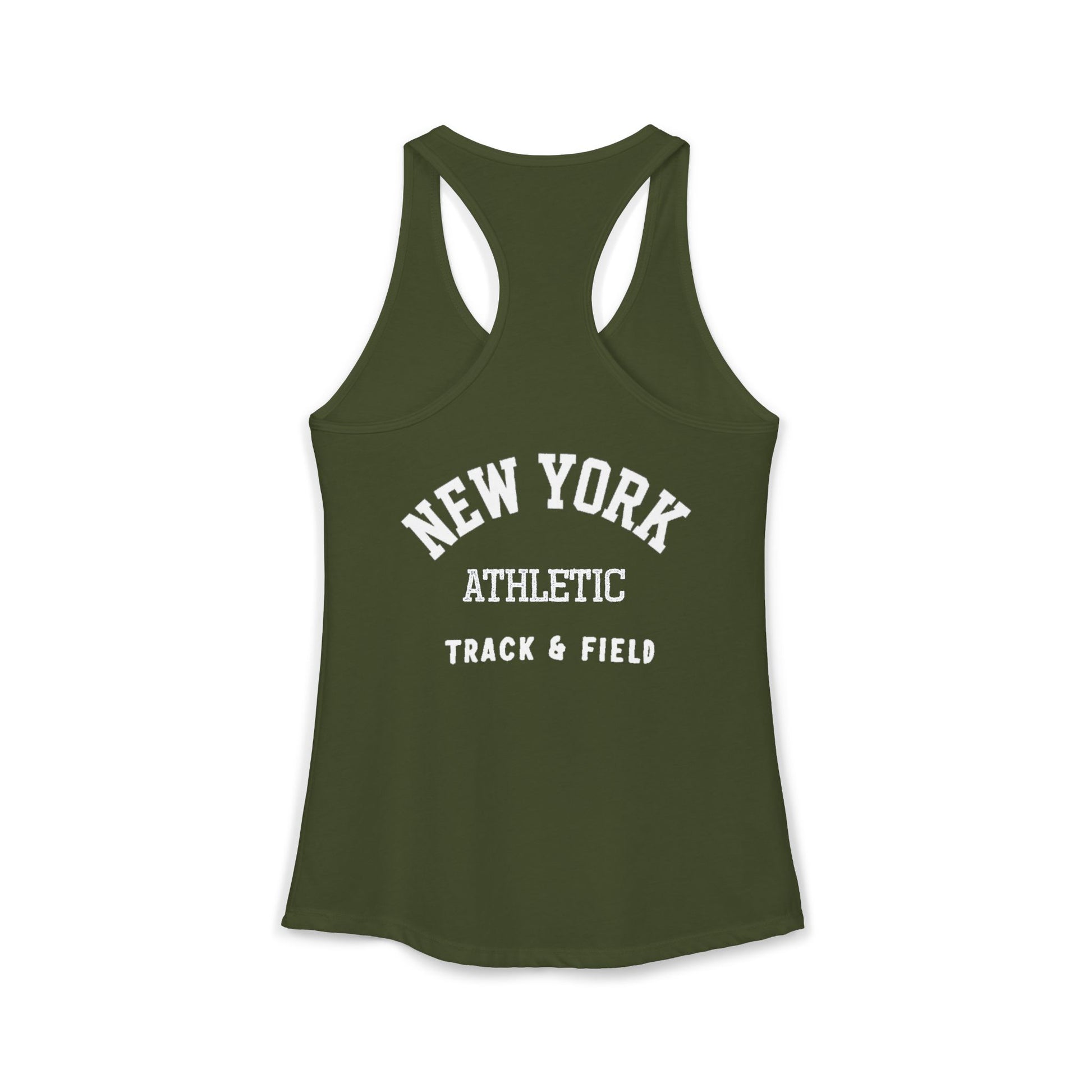 Green tank top with 'New York Athletic Track & Field' text on a white background