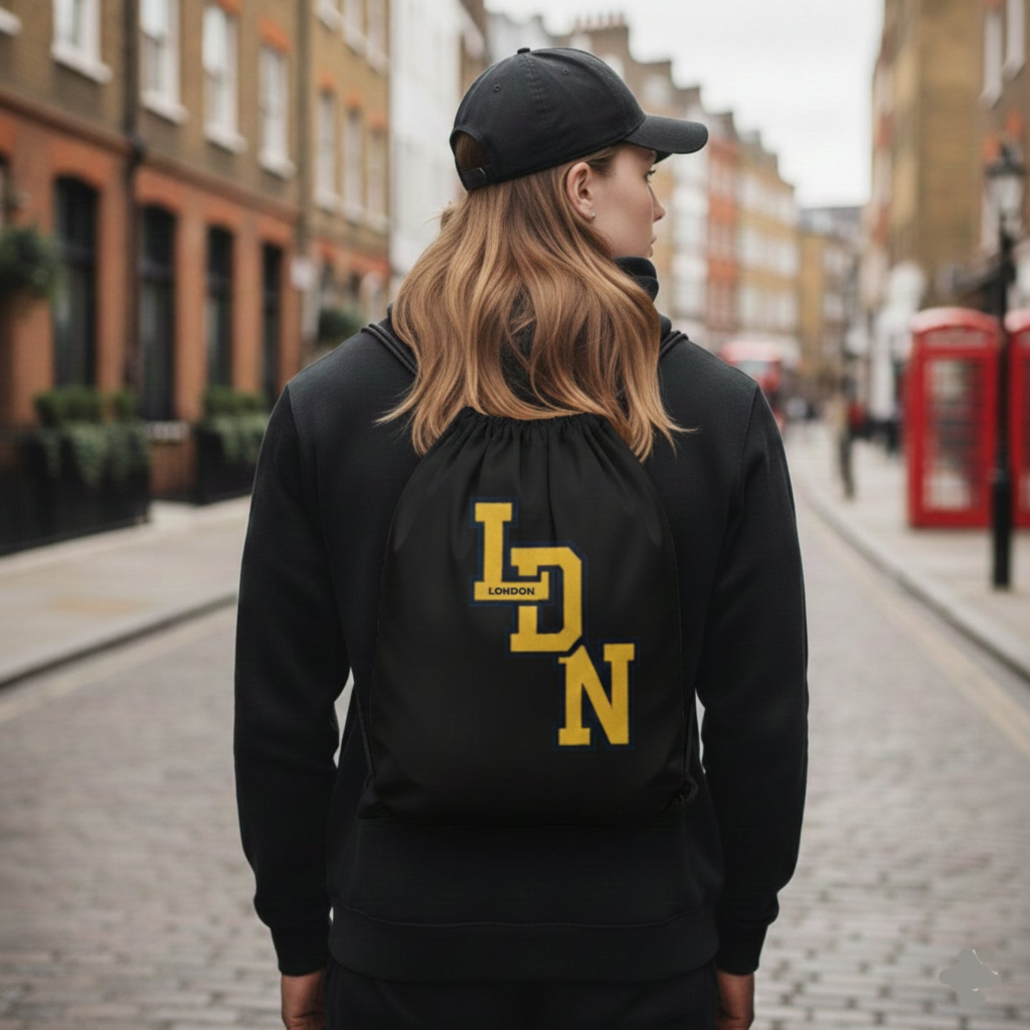 London (LDN) Drawstring Bag (Black)