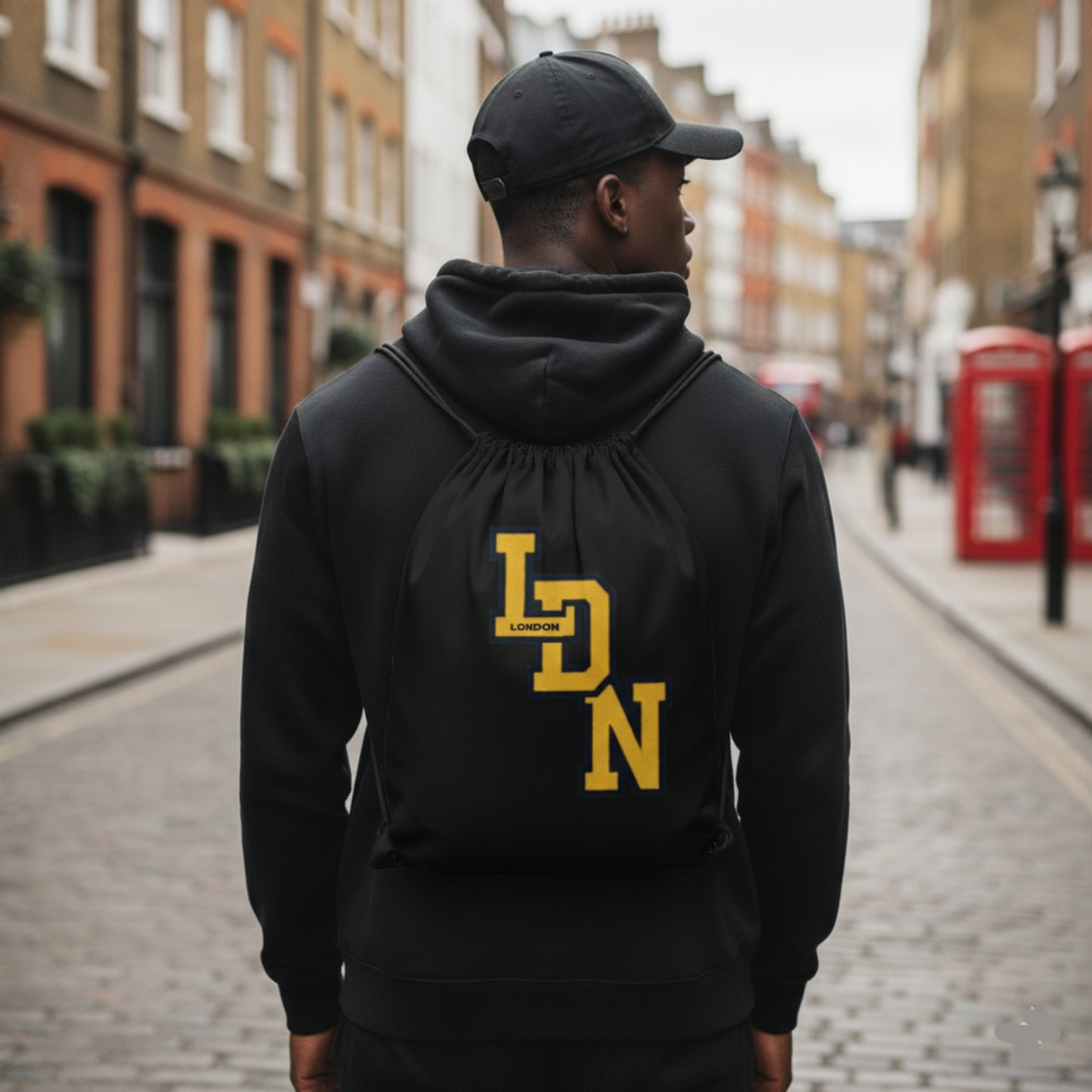 London (LDN) Drawstring Bag (Black)