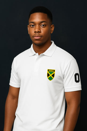 Jamaica Heritage Premium White Unisex Polo Shirt.