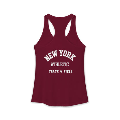 Maroon tank top with 'New York Athletic Track & Field' text on a white background