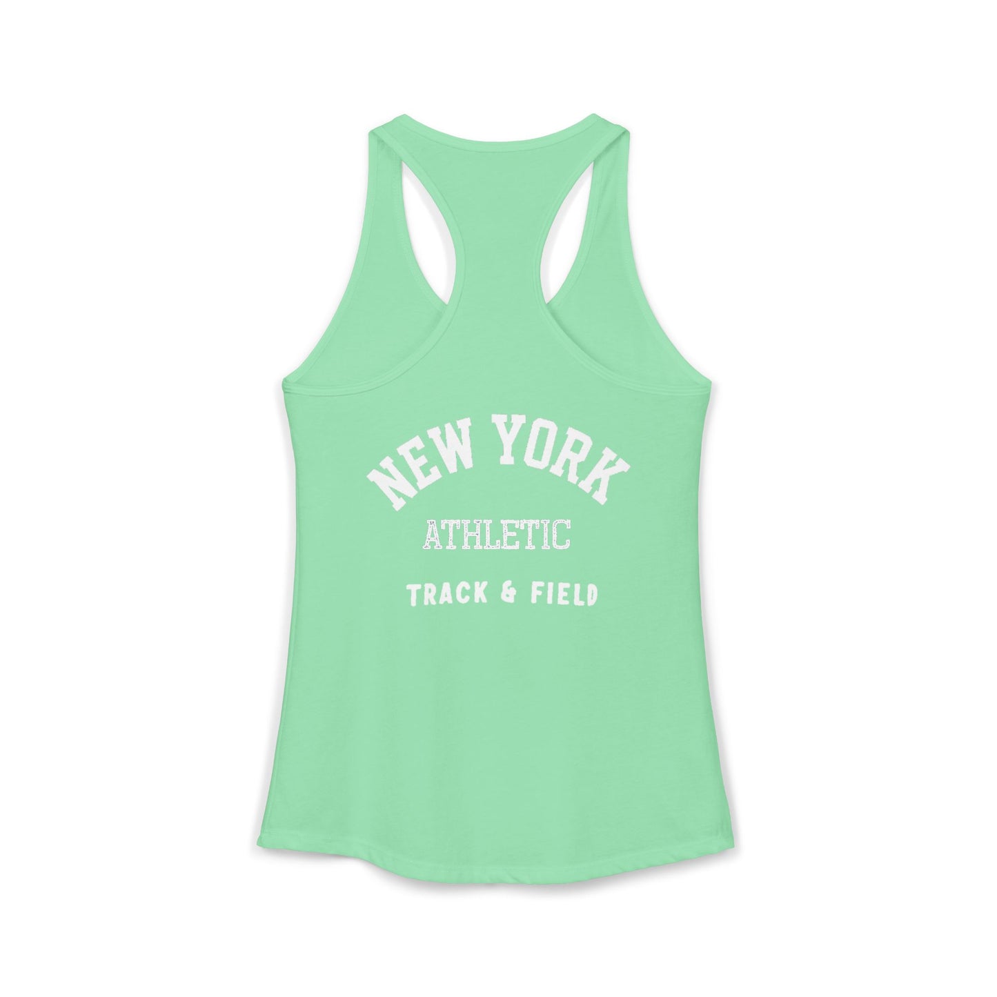Mint green tank top with 'New York Athletic Track & Field' text on a white background
