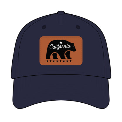 Navy blue cap with a brown and black bear graphic and 'California' text on a white background