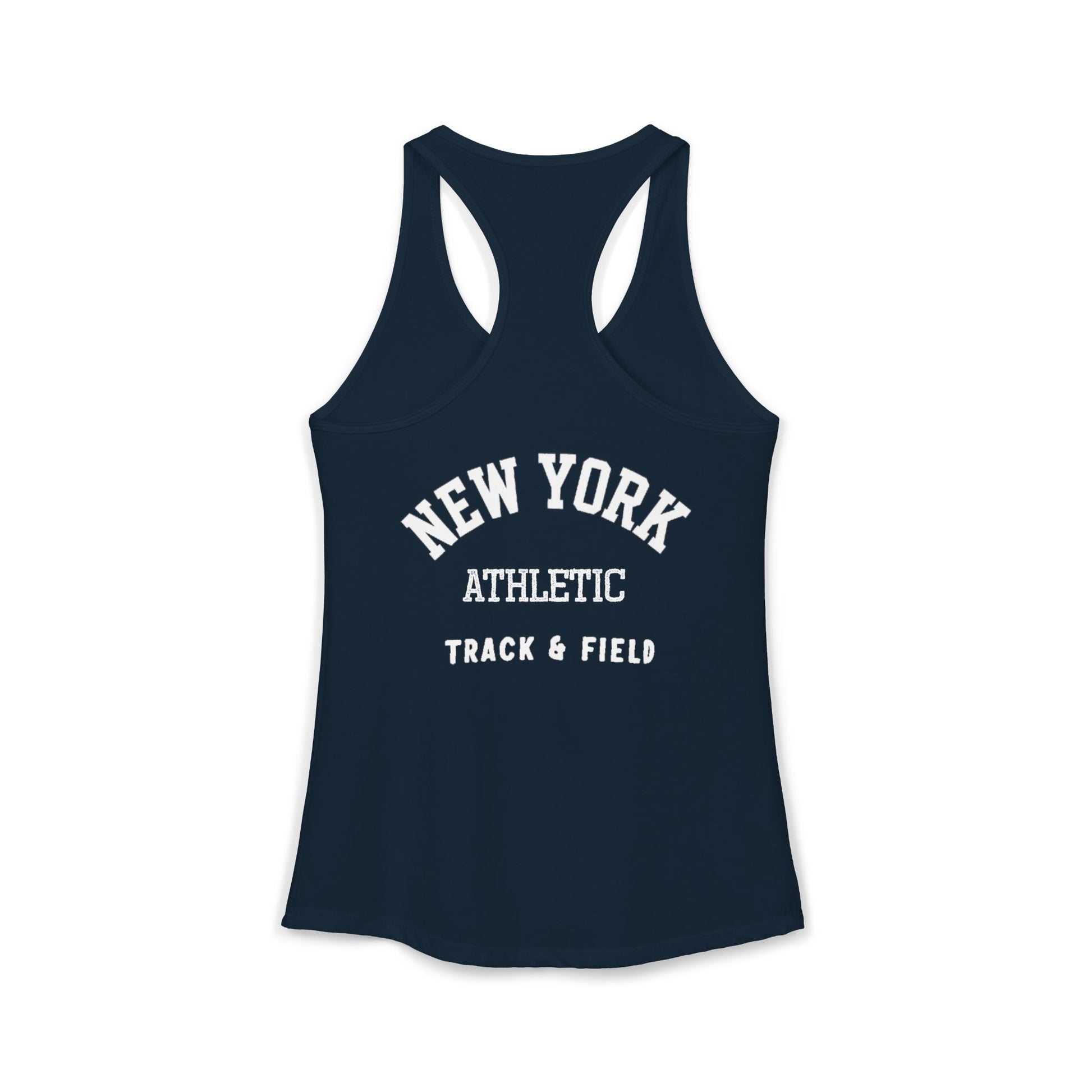 Navy tank top with 'New York Athletic Track & Field' text on a white background