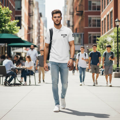New York City Unisex Pique Polo Shirt (White)