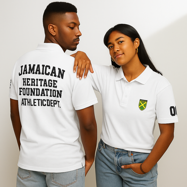 Jamaica Heritage Premium White Unisex Polo Shirt.