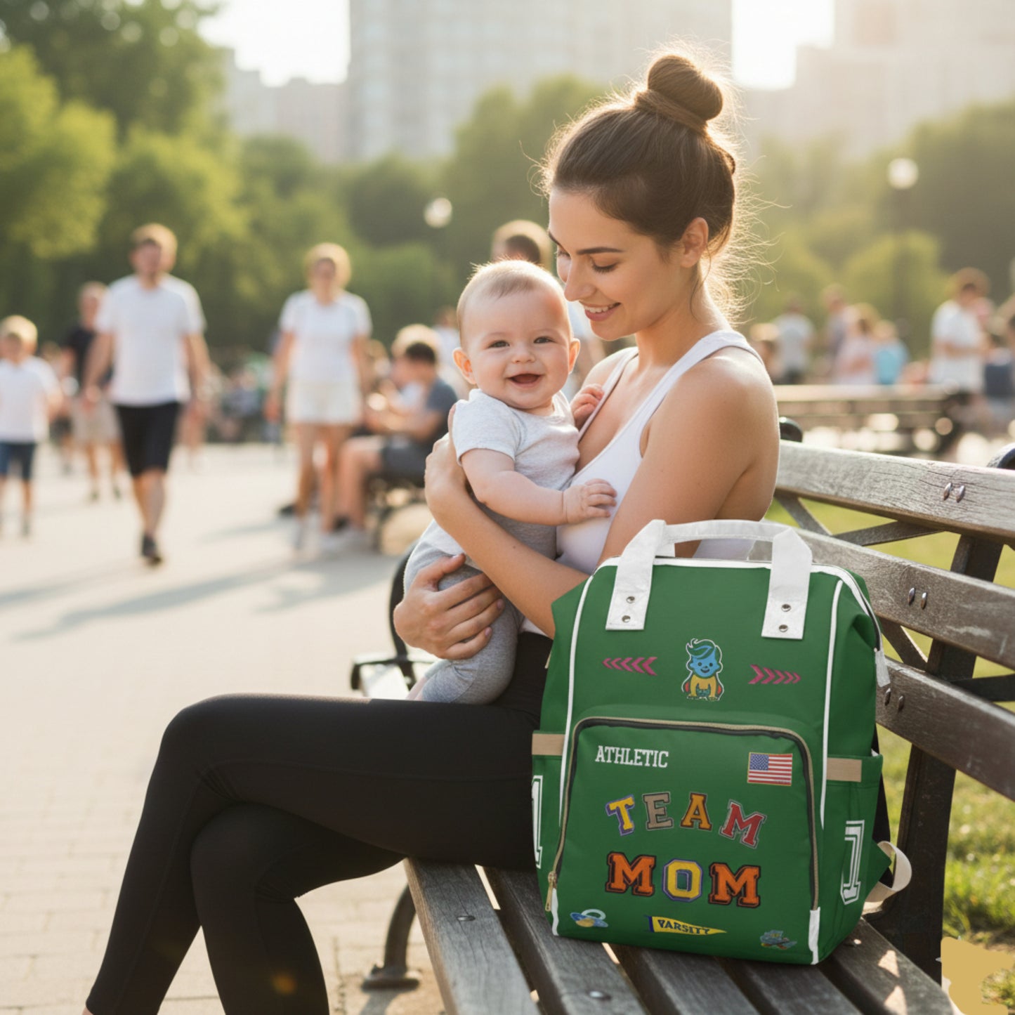 Team Mom Multifunctional Diaper Backpack — Green Baby Mom Travel Bag