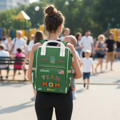Team Mom Multifunctional Diaper Backpack — Green Baby Mom Travel Bag