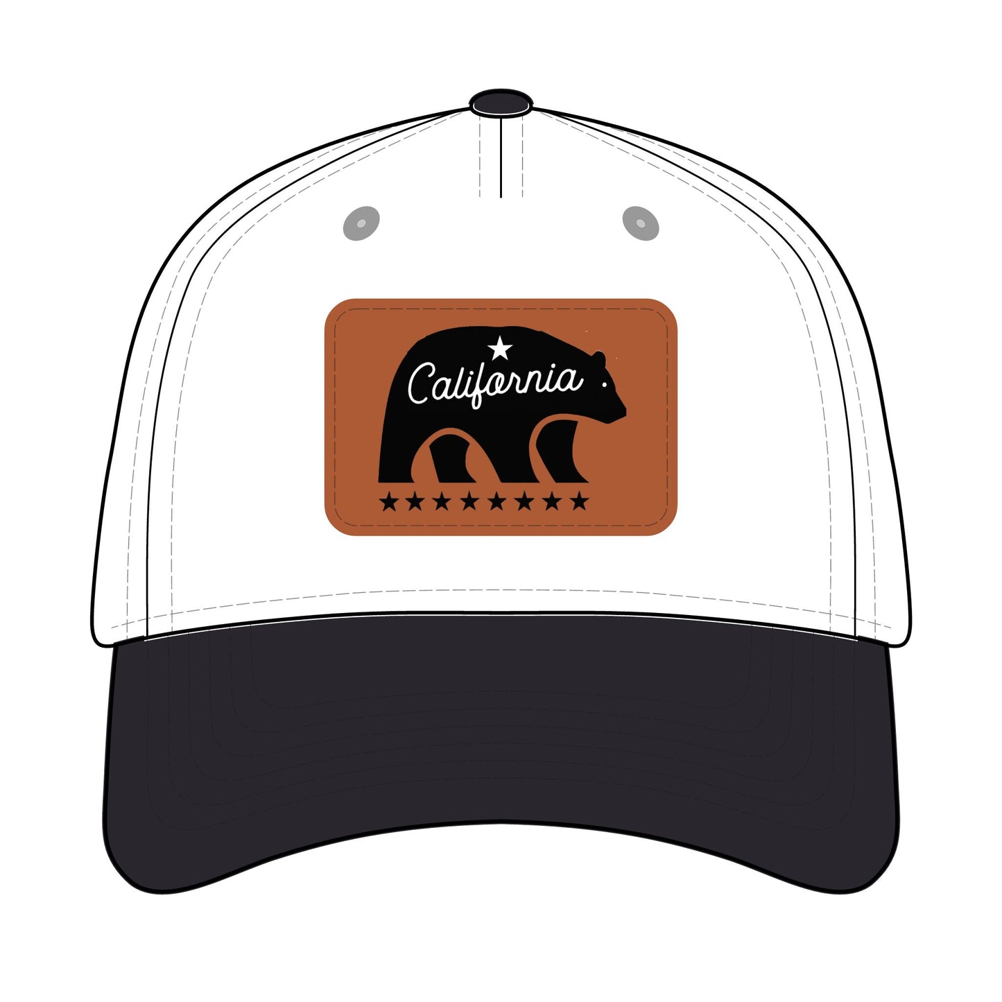 Trucker hat with California bear logo on a white background