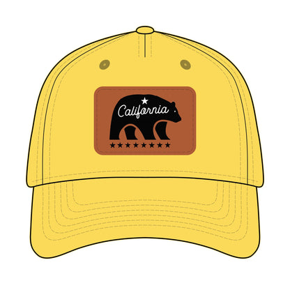 Yellow cap with a bear and 'California' logo on a white background
