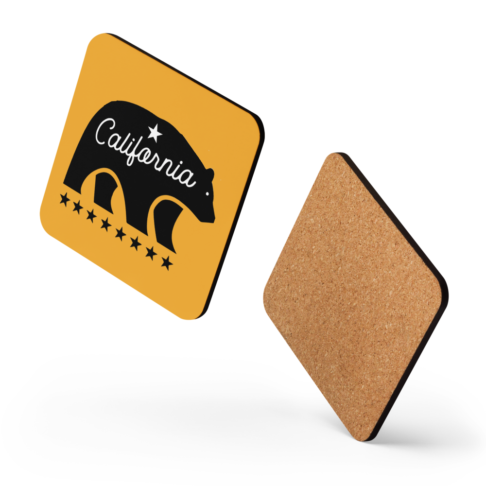 California Bear Mascot Cork-Back Coaster (Yellow/Black)