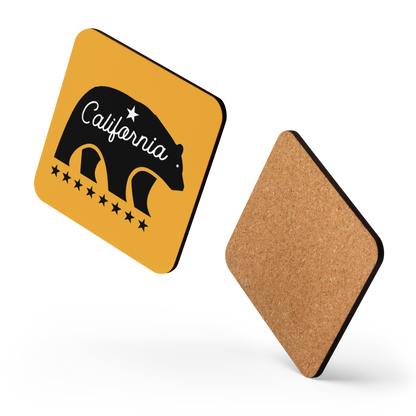 California Bear Mascot Cork-Back Coaster (Yellow/Black)