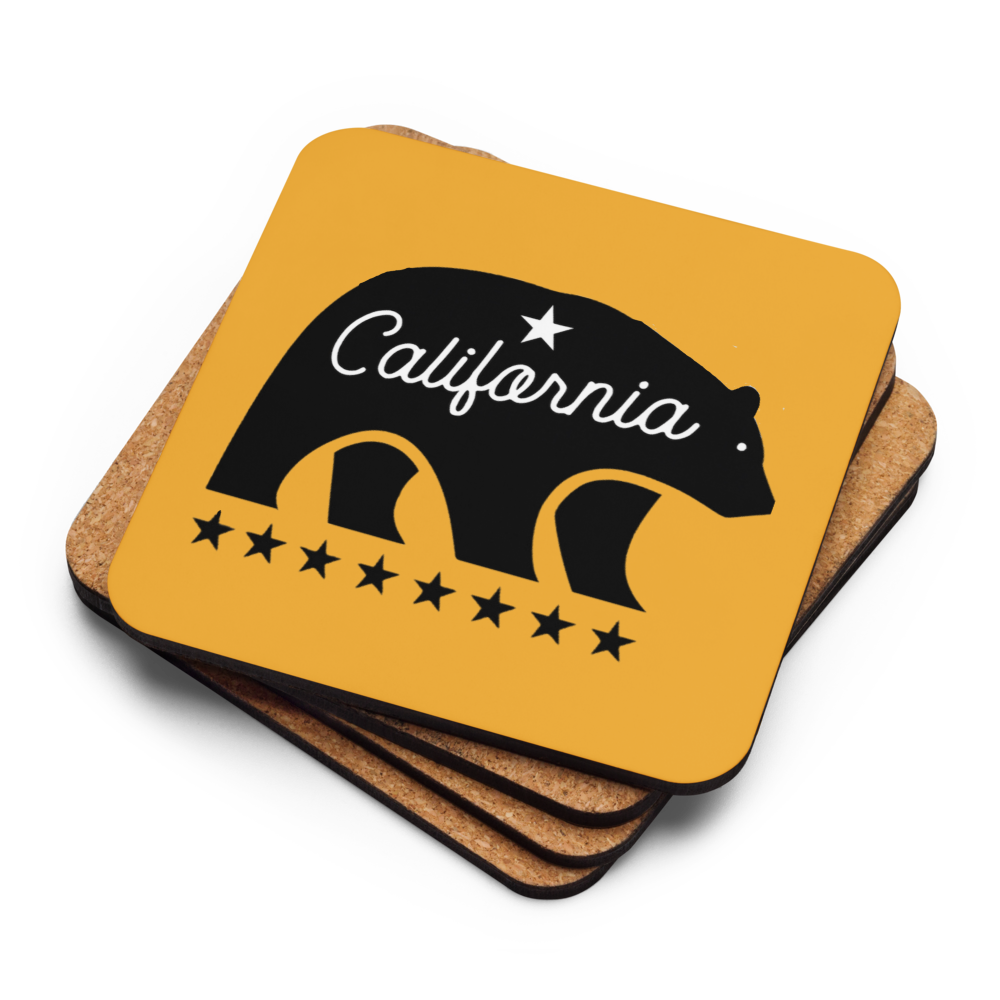 California Bear Mascot Cork-Back Coaster (Yellow/Black)