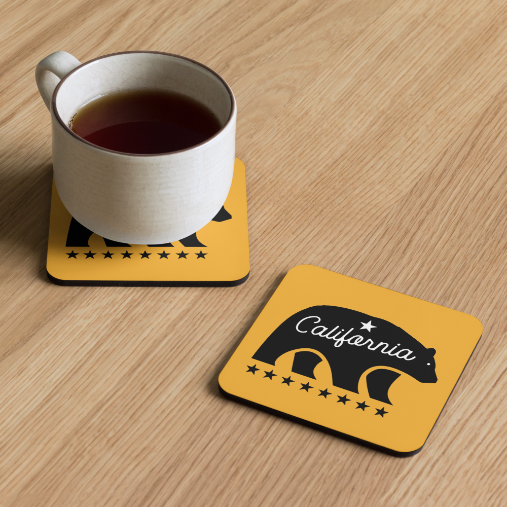 California Bear Mascot Cork-Back Coaster (Yellow/Black)