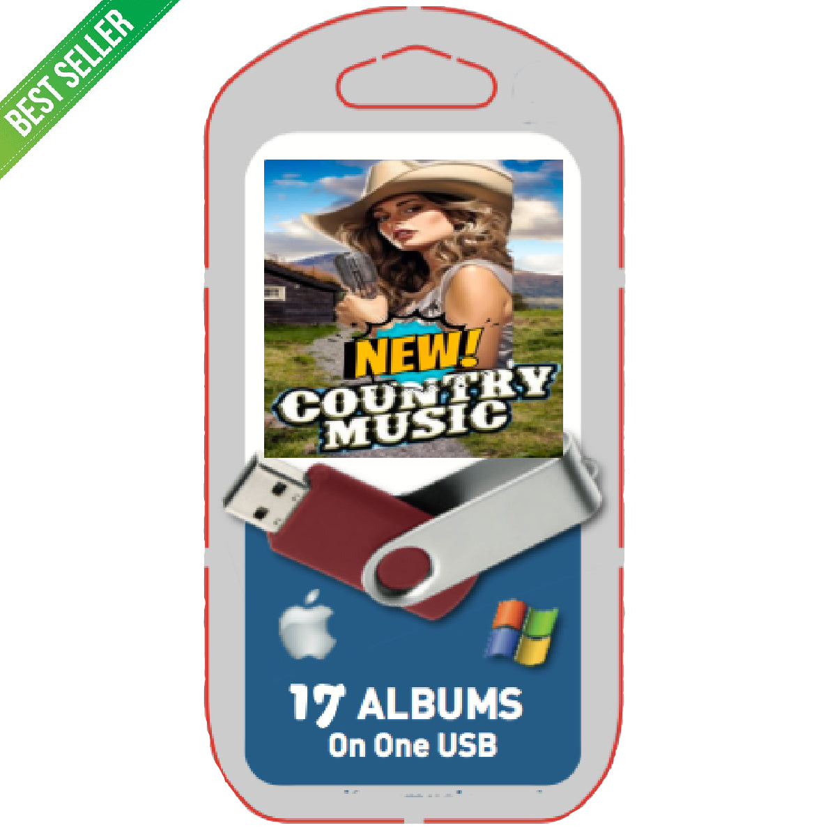 USB drive with country music album collection on a white background