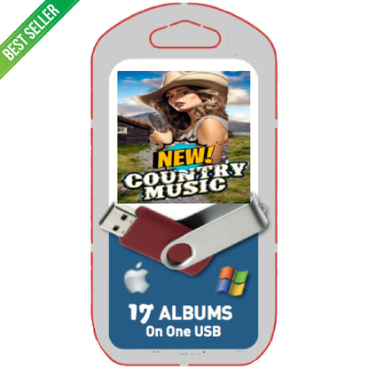 USB drive with country music album collection on a white background